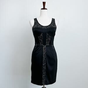 Jill Stuart Sexy Black Lace Insert Satin Sleeveless Cocktail Bodice Mini Dress